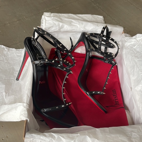 Christian louboutin bombina spike black stiletto sandal 100mm sz 37.5 - Picture 8 of 11